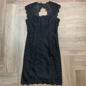 Adrianna Papell Dress Womens 6 Black Lace Square Neck Cap Sleeve Holiday Sheath